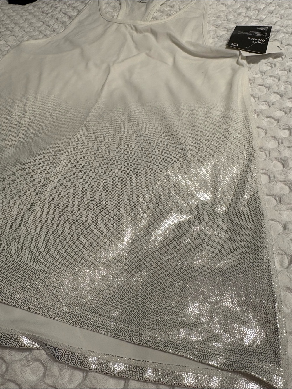 GAP White Racerback Tank with Subtle Shimmer - Picture 2 of 6